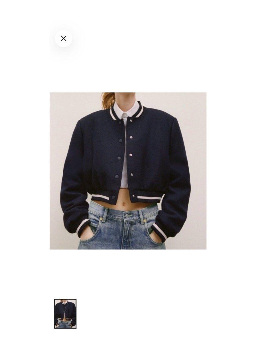 Zara Cropped Varsity Bomber Jacket Navy Blue